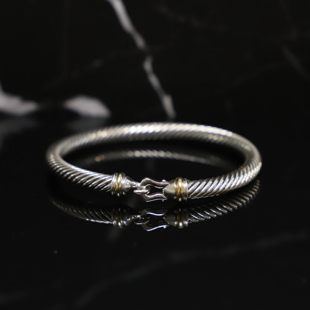 David Yurman Womens Sterling Silver 5mm Cable Buckle Bracelet w/ 18k Gold size S